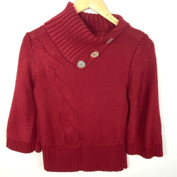 Sundance Catalogue Red Cowl Neck Sweater Short Sleeve Knit Size Small Button Top - Picture 6 of 8